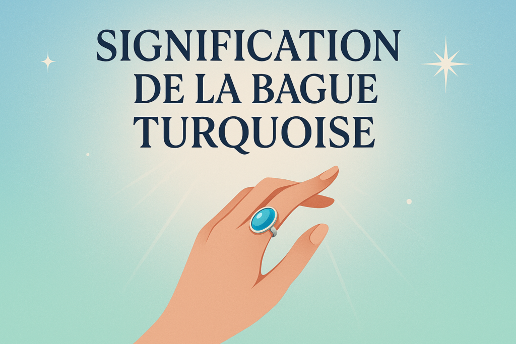 Illustration d’une bague turquoise en argent sur une main élégante