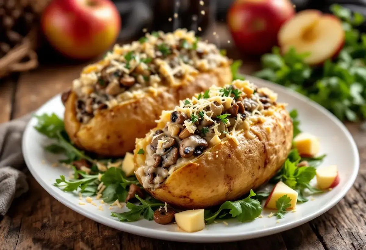 Ce soir, j’ai farci mes pommes de terre de champignons ultra-crémeux, herbes et fromage : le plat cocooning qui régale toujours tout le monde !