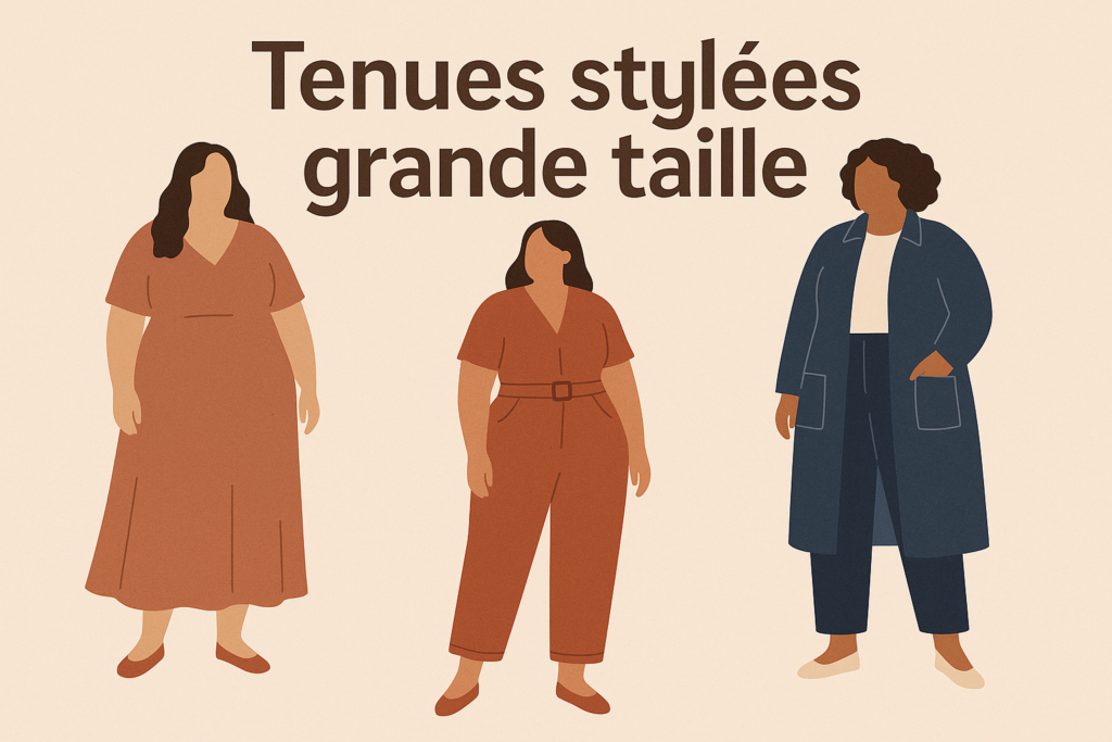 Illustration de tenues femmes grandes tailles chic et décontractées