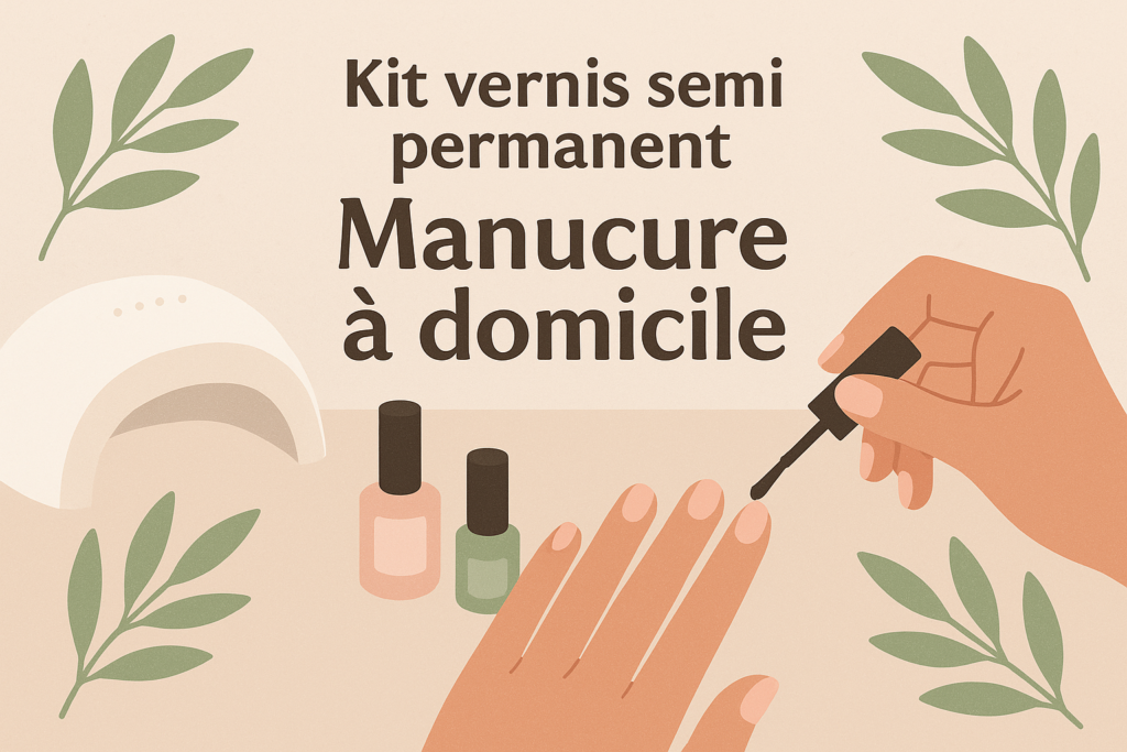 illustration kit vernis semi permanent manucure à domicile avec lampe led et vernis green