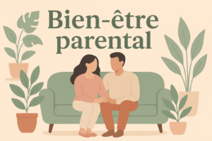 Illustration de bien-être parental avec parents détendus sur canapé
