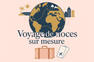 Illustration romantique voyage de noces sur mesure globe valise billets avion