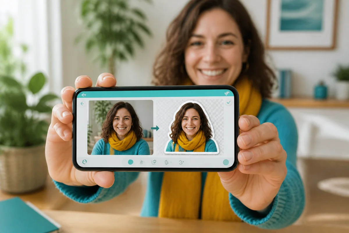Comment mettre un sticker sur une photo depuis un smartphone, avec détourage automatique et bordure blanche autour du sujet